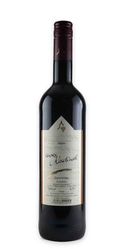 <br>30 -- 2024er Nahe Dornfelder "Unser Kardinal" Qualitätswein  trocken 0,75l - Bronzene Kammerpreismünze<br>